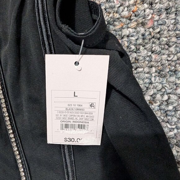 Black Sheer Bodysuit with Silver Sparkles Size Large NWT - Picture 2 of 3